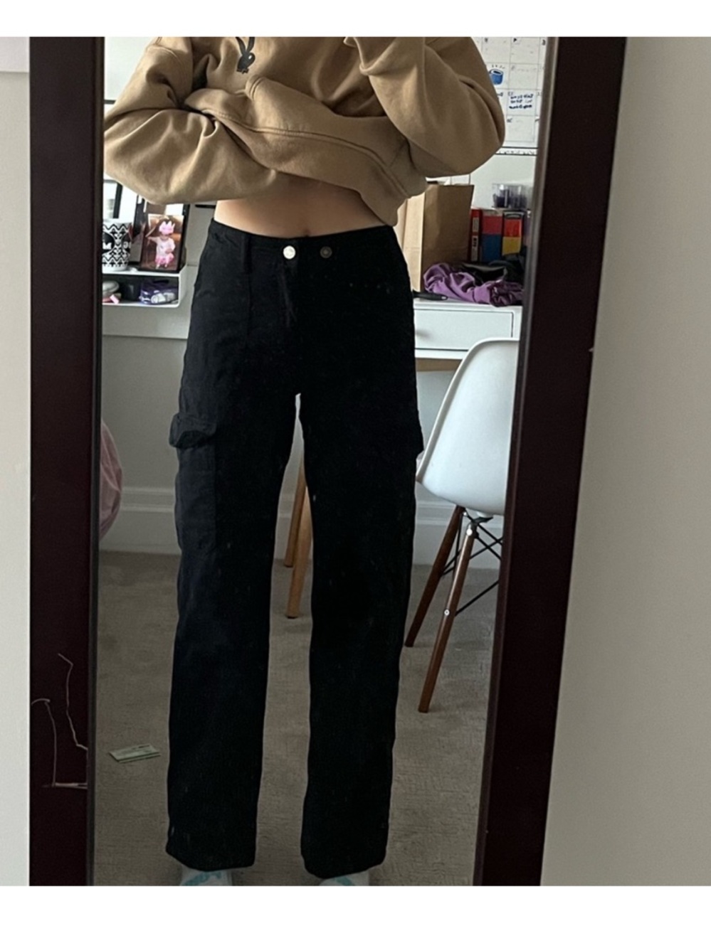 Zara Black Cargo high/midrise Pants. Straight leg.